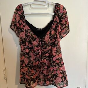 NEVER WORN SHEER TOP WITH LACE UP FRONT